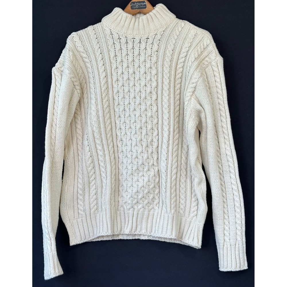 Peregrine Cable Knit Wool Mock Neck Sweater Mens XXL Cream Excellent